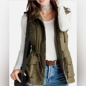 Women's Army Green Hooded Utility Vest